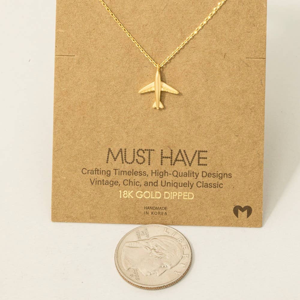Fame Accessories - Gold Dipped Airplane Pendant Necklace