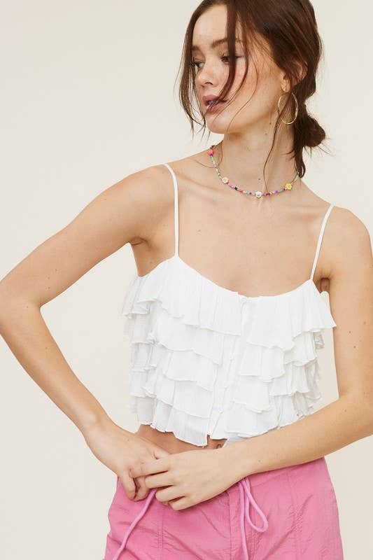 Mimosa - Tiered Ruffle Crop Tank Cami Top