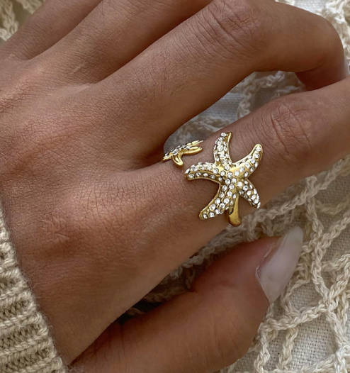 HoopLa - Ariel-Starfish Wrap Around Stainless Steel Open CZ Ring