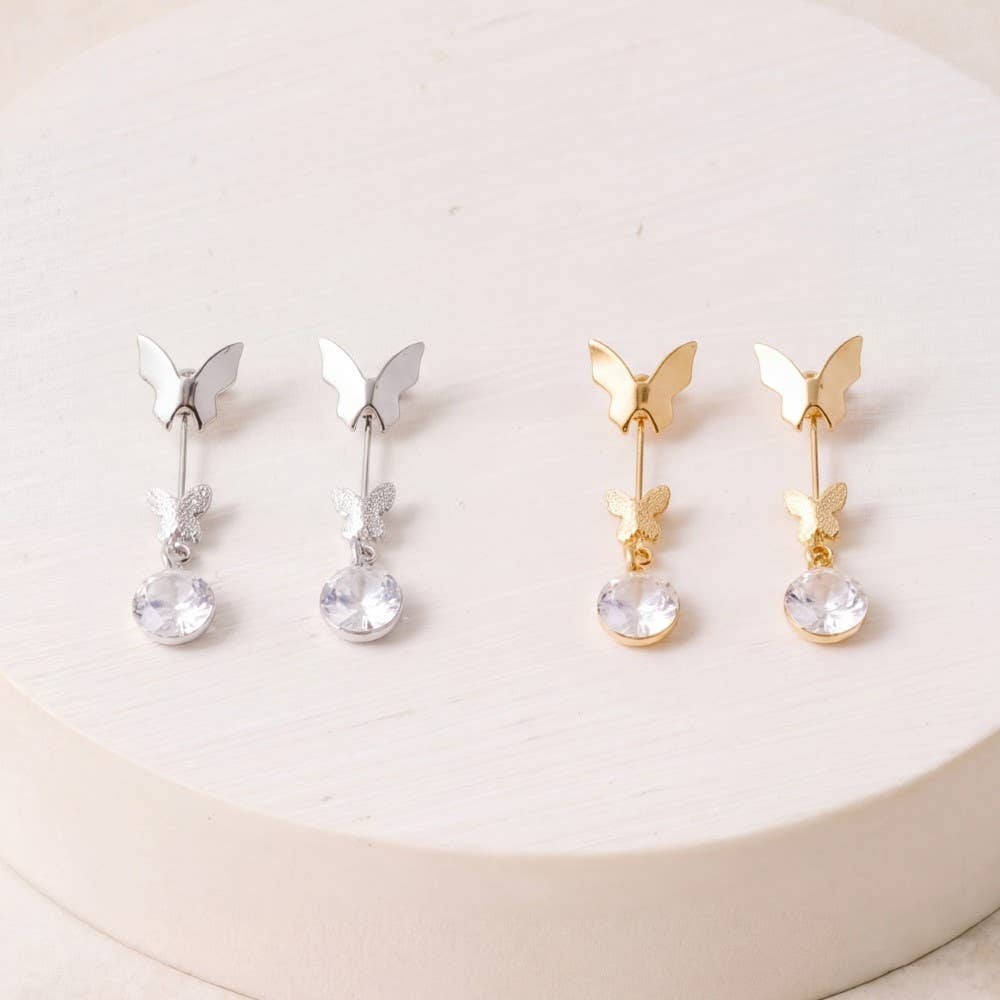Fame Accessories - Butterflies And Cz Gem Dangle Earrings