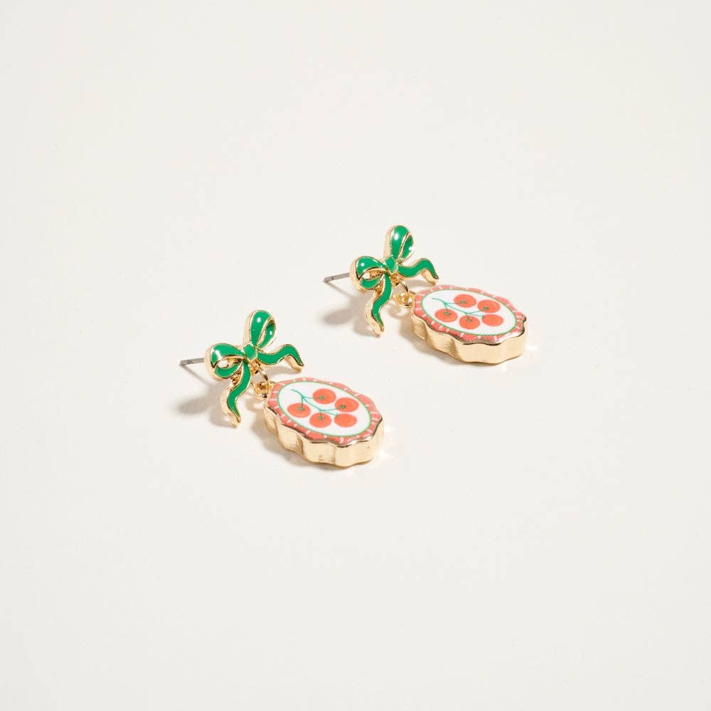 Designature New York - Vintage Fruit Plant Print Tile Enamel Bow Earrings
