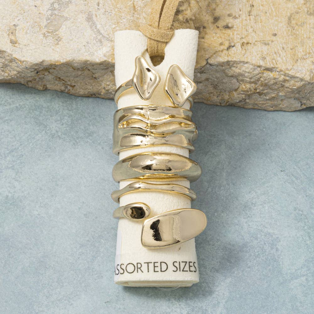 Fame Accessories - Molten Organic Nugget Stacking Ring Set