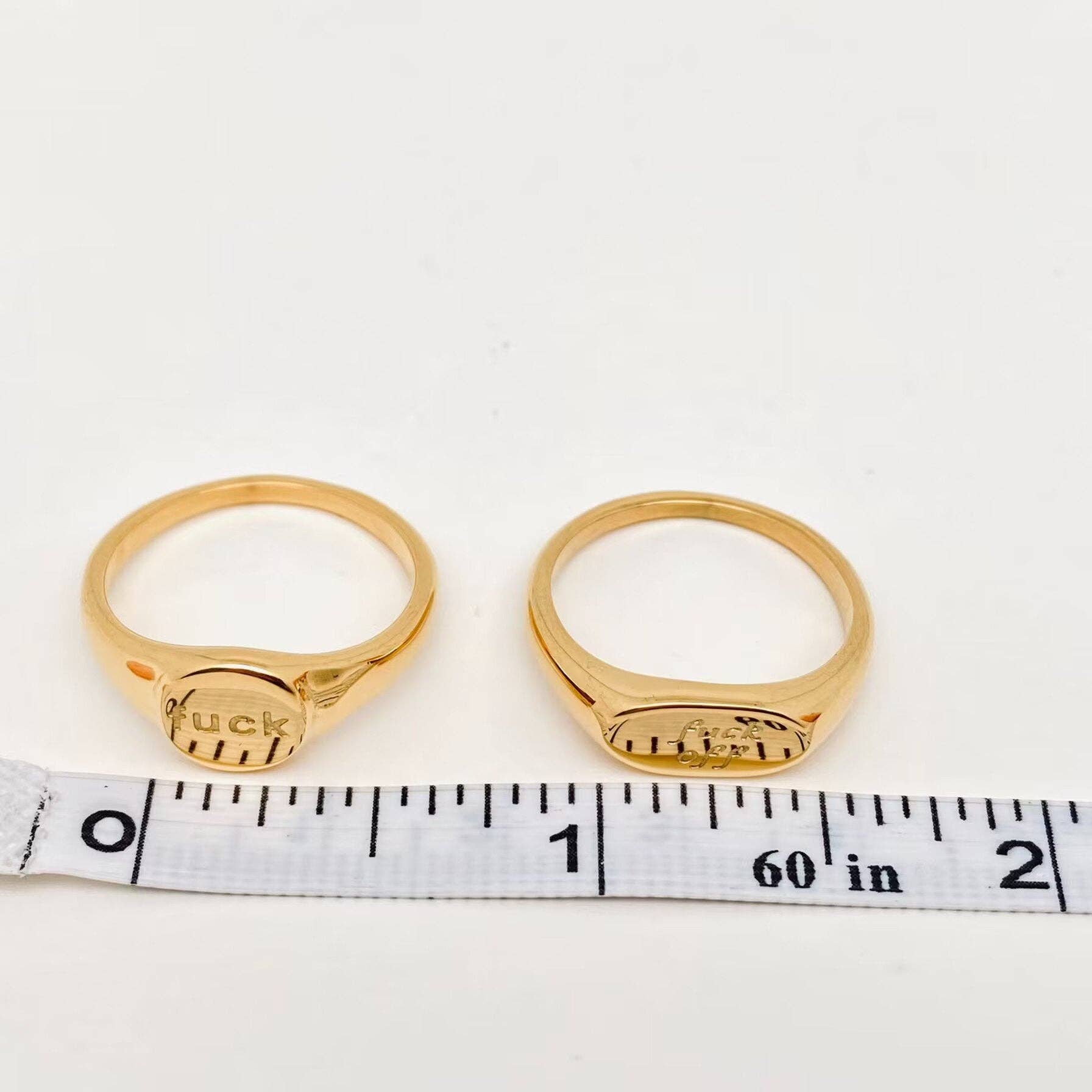 Mio Queena - Geometric "fuck off"18K Gold Plated Stainless Steel Ring-FGS