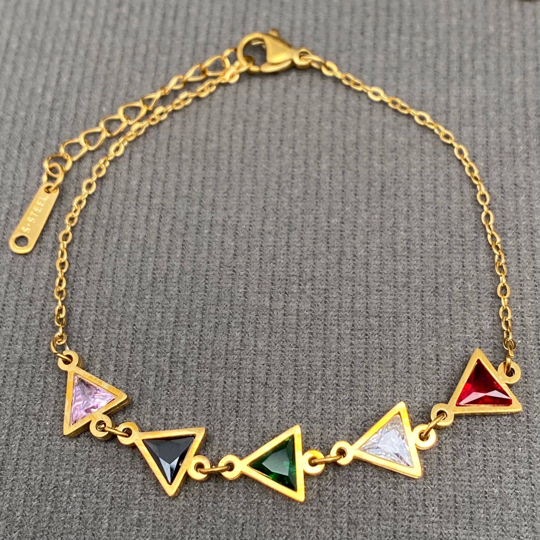 Mio Queena - Geometric colored zircon 18K Golden S.Steel Bracelet - FGS
