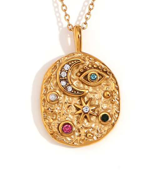 HoopLa - Confetti Coin- Evil Eye- Moon and Stars- Stainless Steel 14K