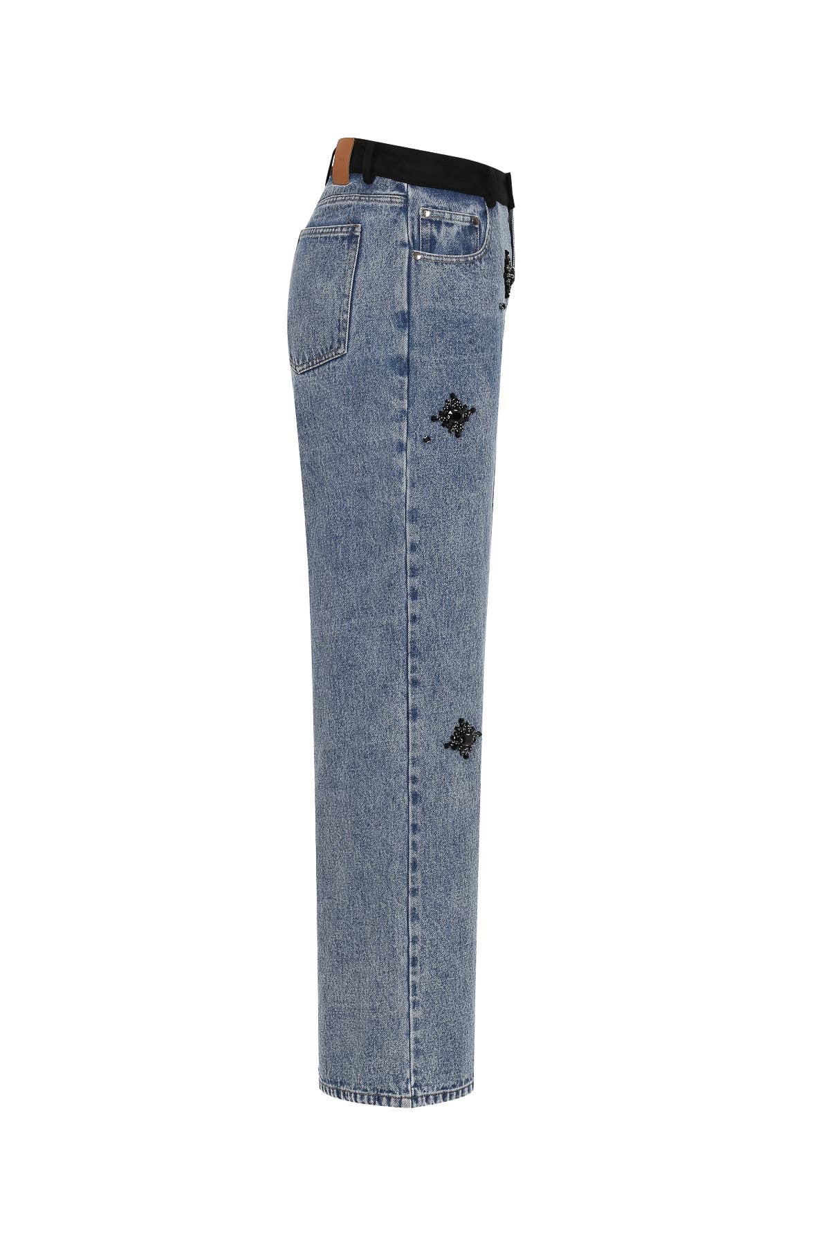RIVIR - Therese Embellished Denim Pants With Black Waistband