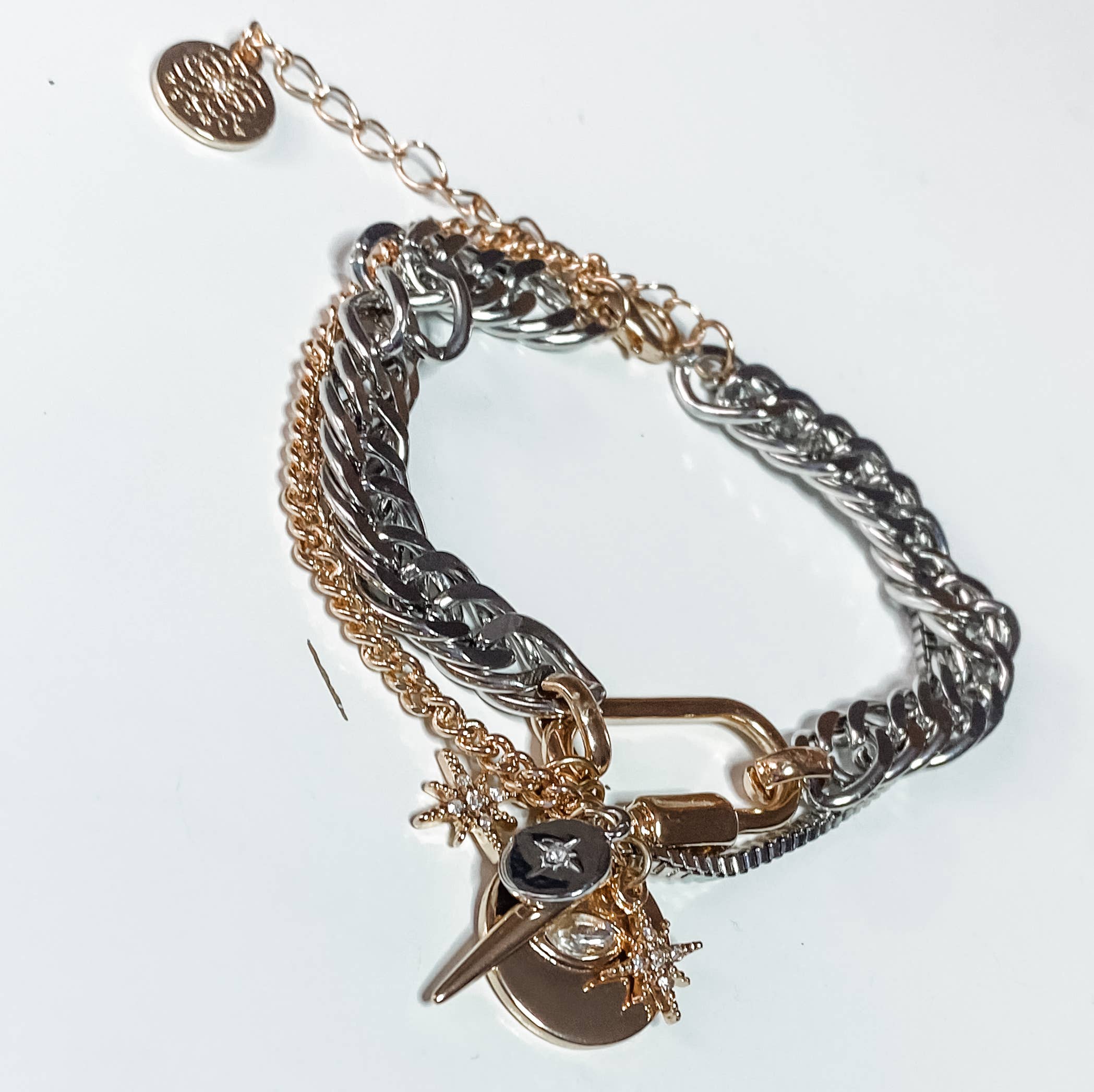 HoopLa - Horn & Evil Eye Carabiner, Multi Chain, Charm Bracelet Steel