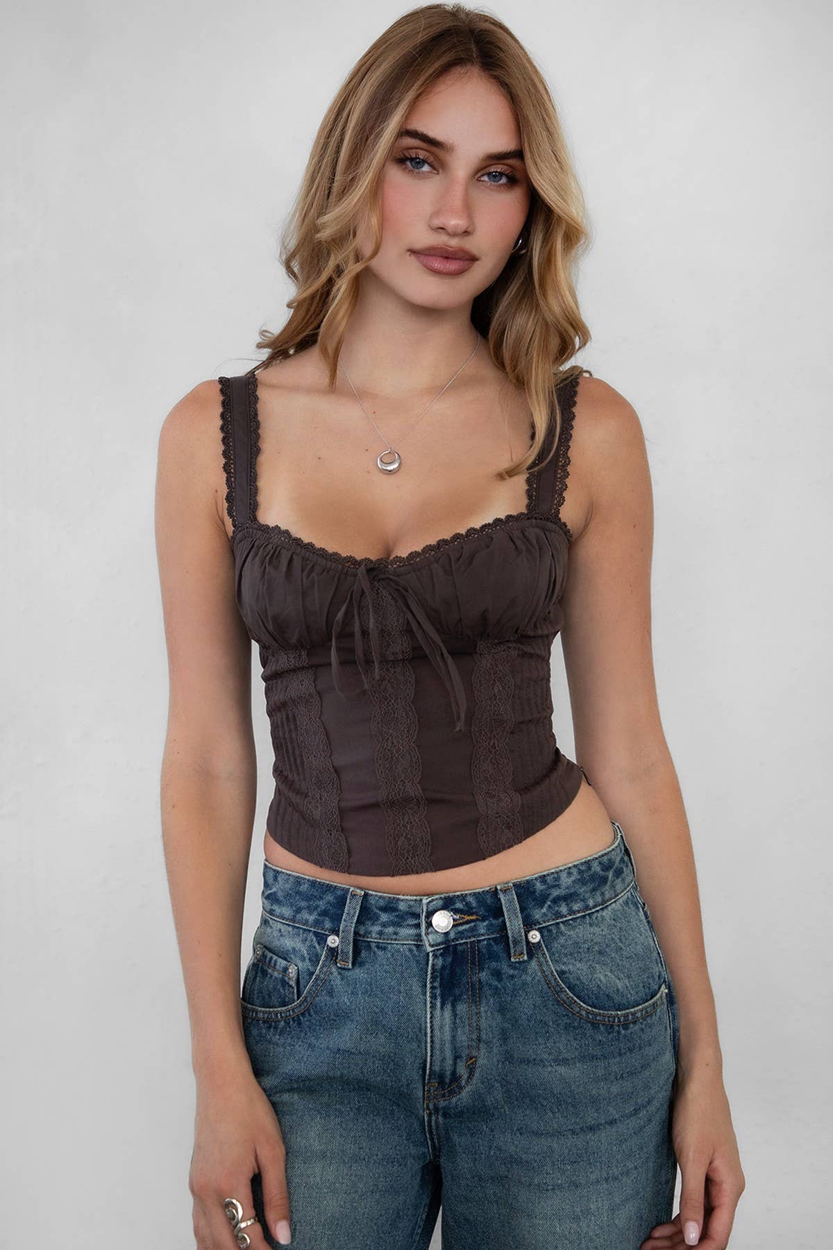 TILLA Sweetheart Neckline with Lace Trim Milkmaid Corset Top