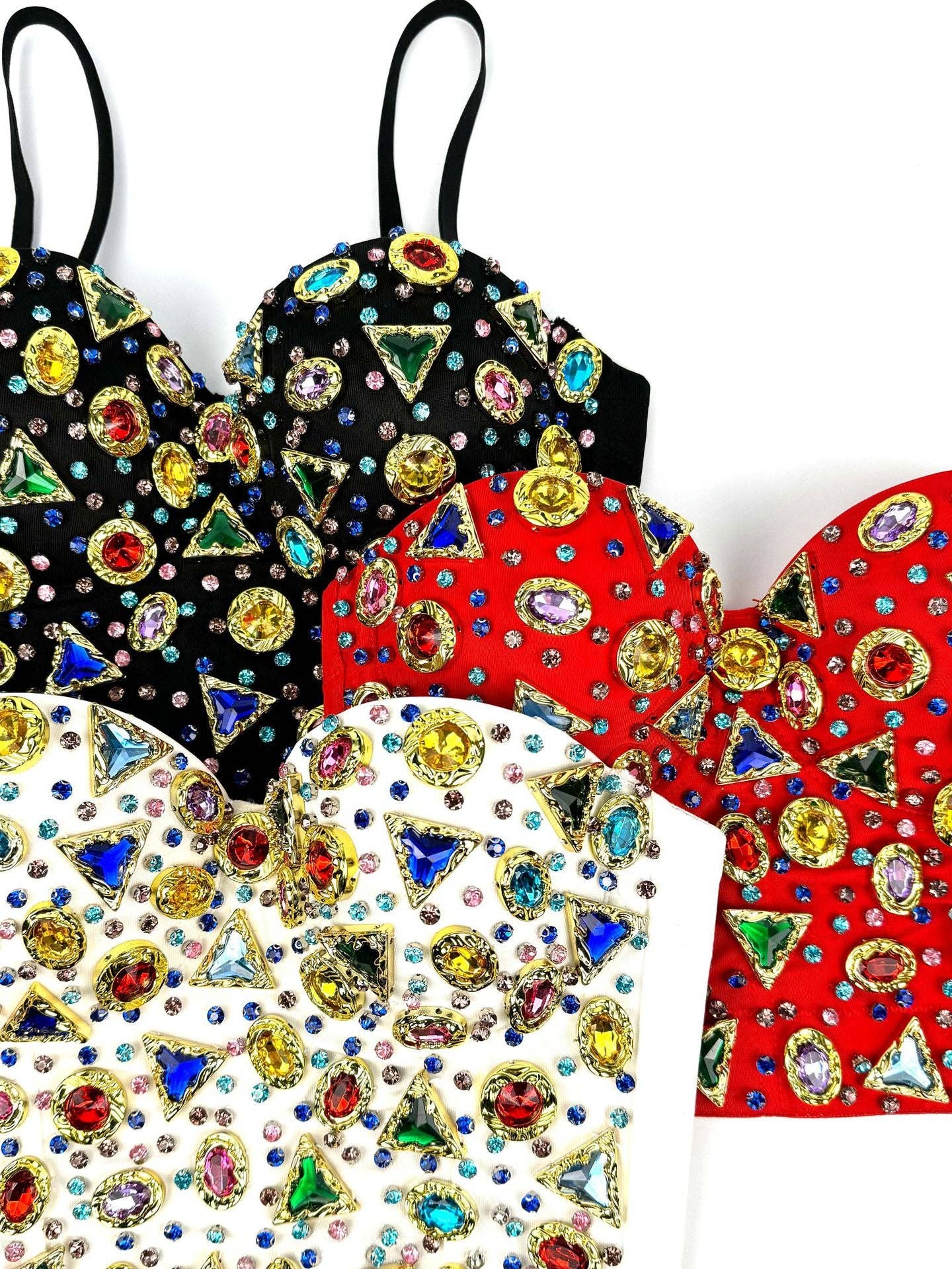 SALINA TRADING INC - Retro Acrylic Fishbone Bustier Top with Colorful Rhinestones