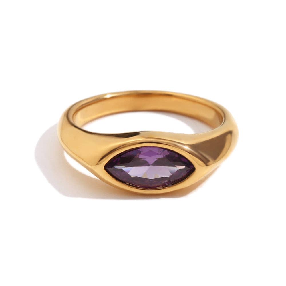 Mio Queena - FGS - Horse Eye Zircon 18K Gold Plated Stainless Steel Ring