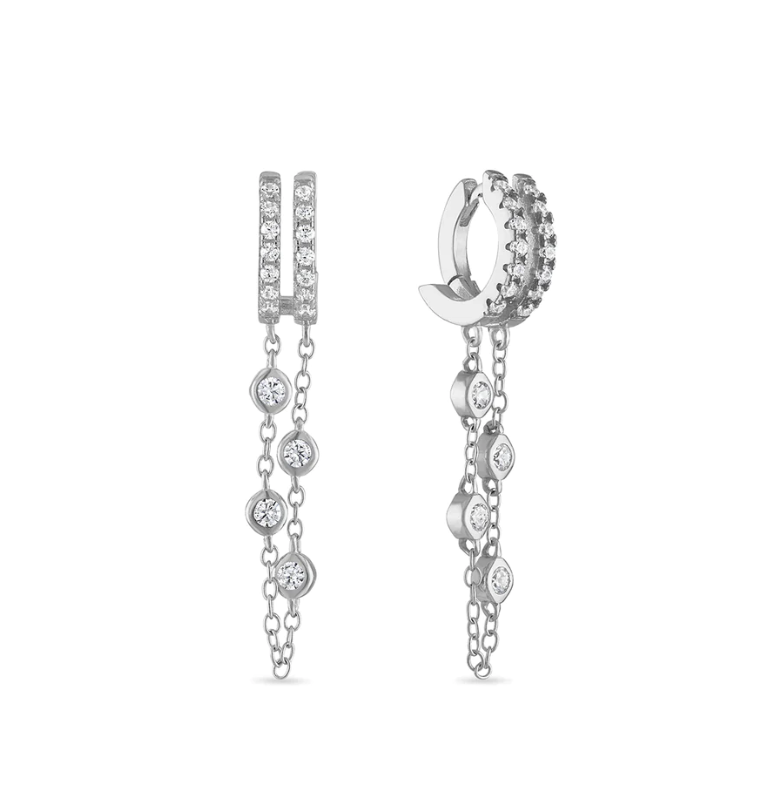 SKN Collections - Double Dangle Chain Huggie Earring