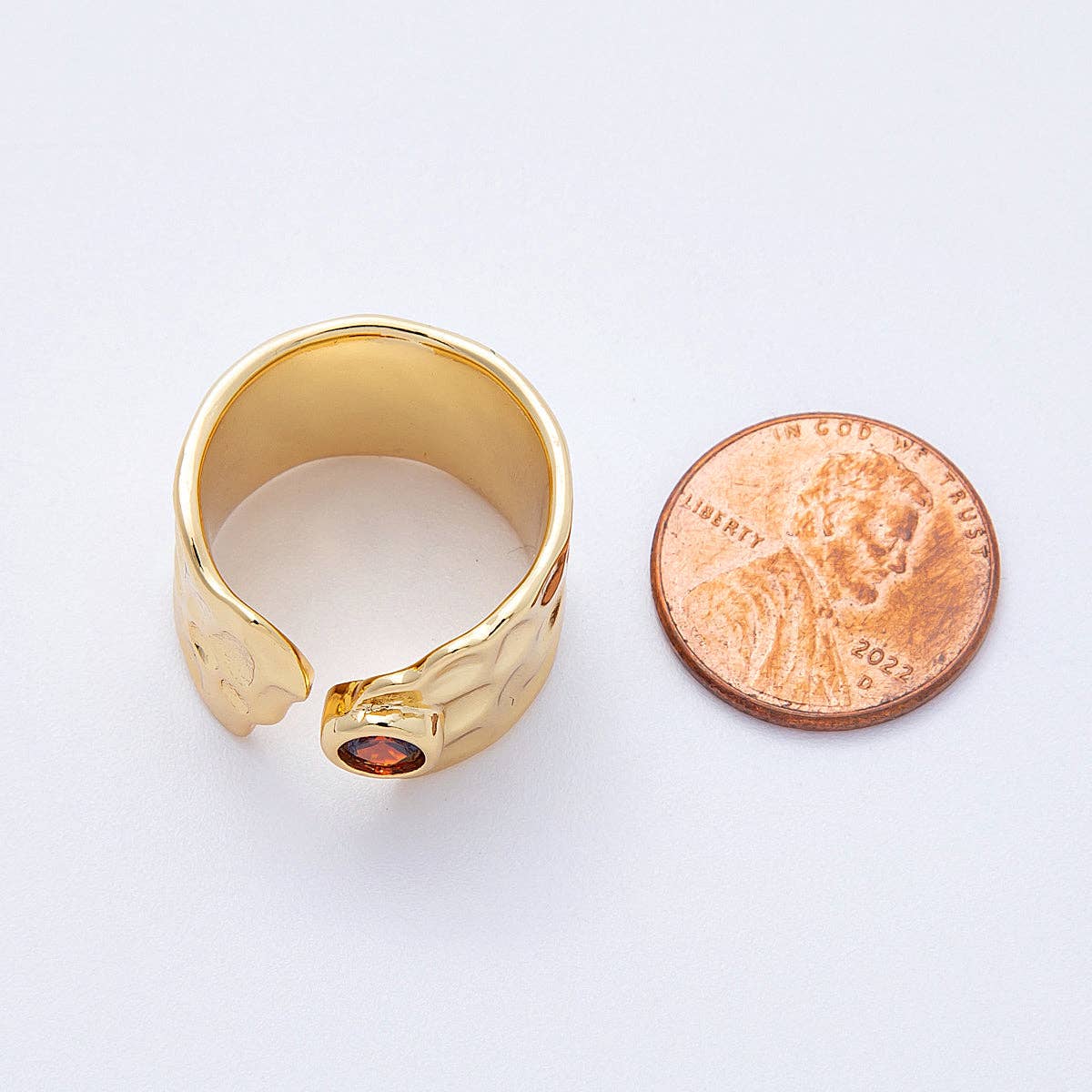 Aim Eternal - 16K Gold Filled Red CZ Hammered Wide Wrap Ring | Rings-00034