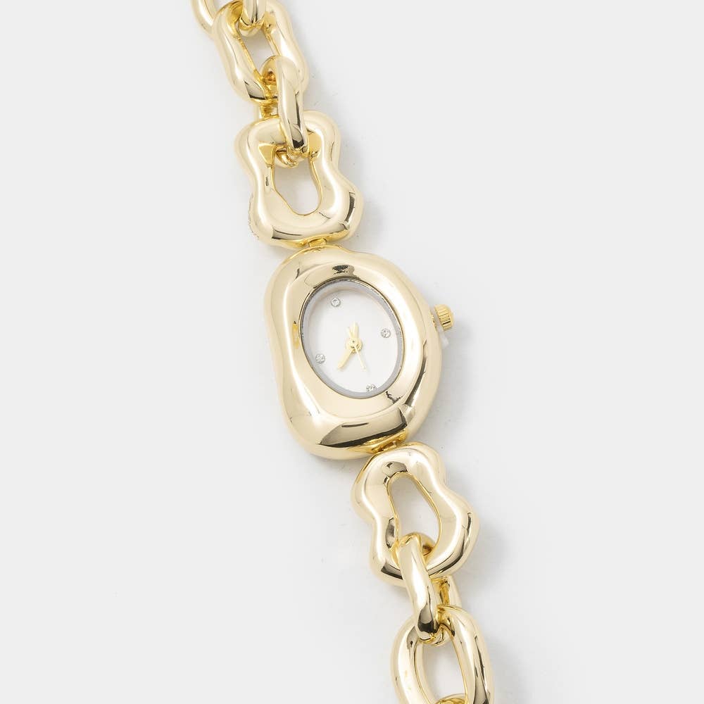 Collections by Fame Accessories - Oval Case Organic Link Chain Bracelet Watch