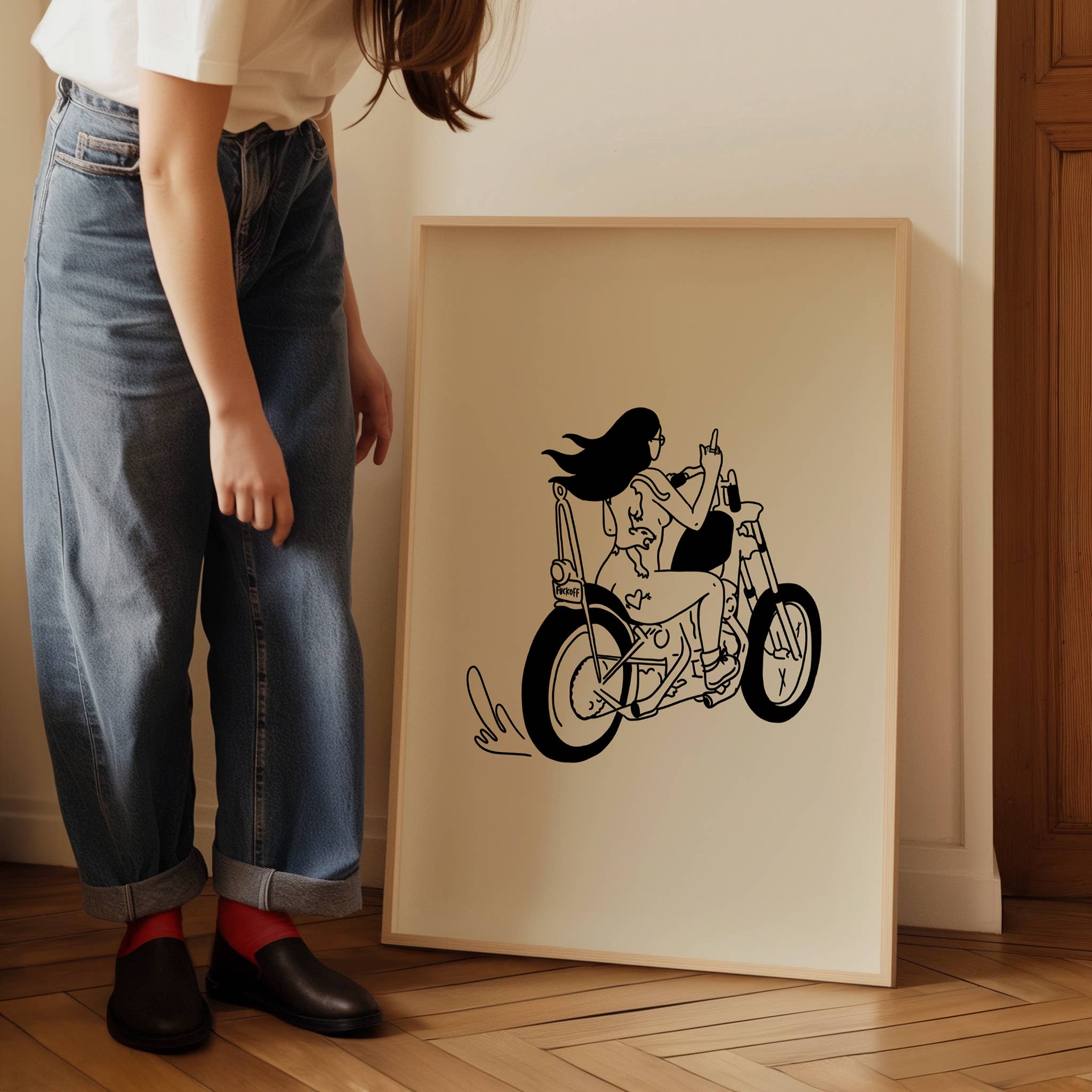 Tumbleweed Design Studio - Biker Chick Minimal Art Print Retro Vintage Home Decor