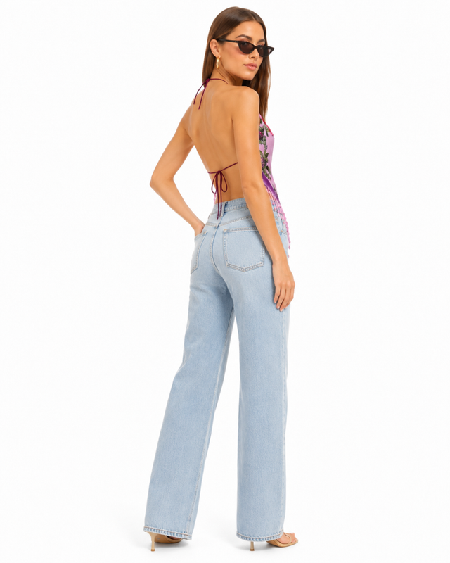 Aris A - Lilac Paisley Fringe Halter Top