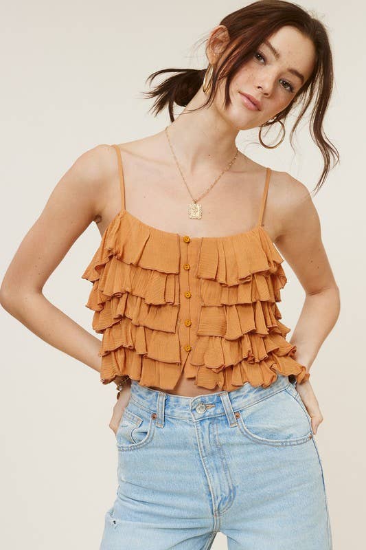 Mimosa - Tiered Ruffle Crop Tank Cami Top