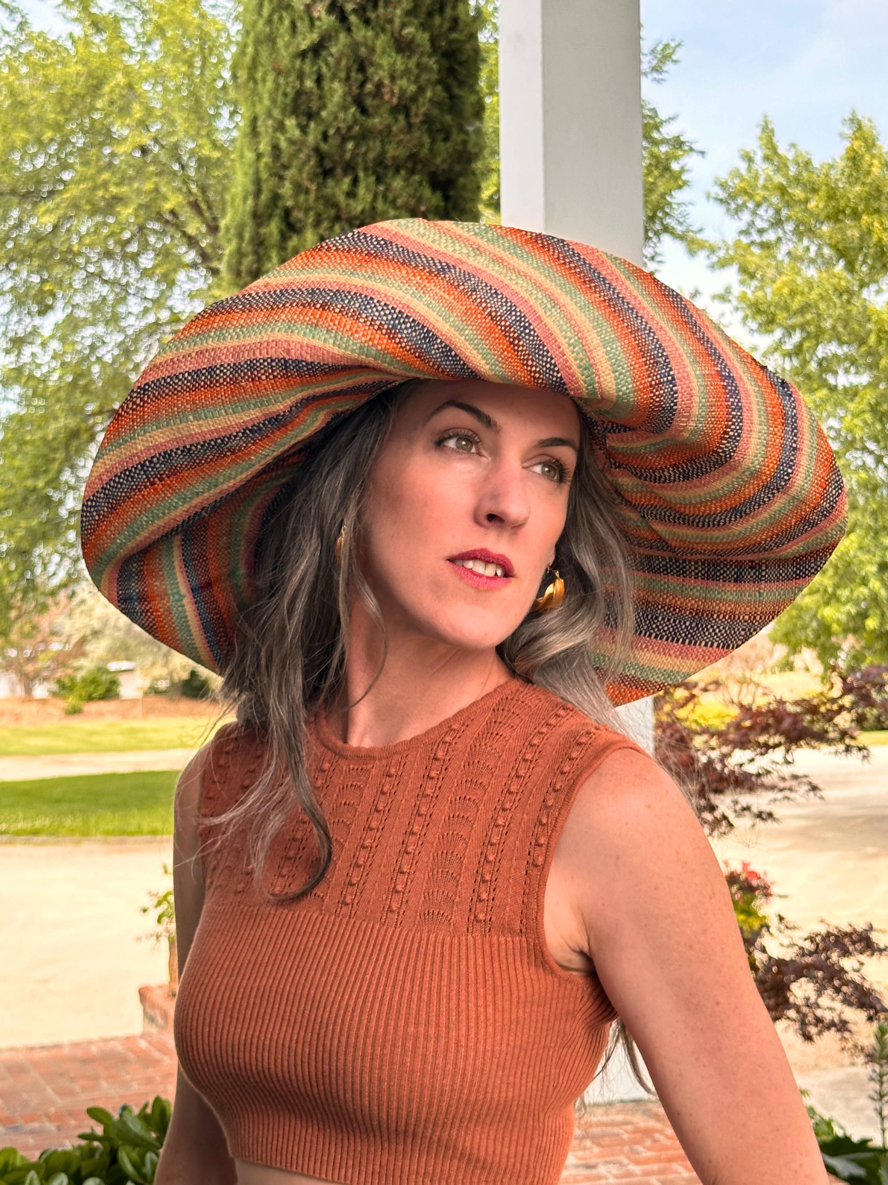 Shebobo - Sun Hats: Colored Stripes Packable 5"  Brim Raffia Straw