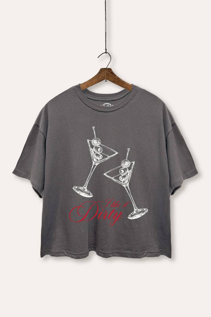 VINTAGE POINT USA - I Like It Dirty Martini Graphic Boxy Crop Top