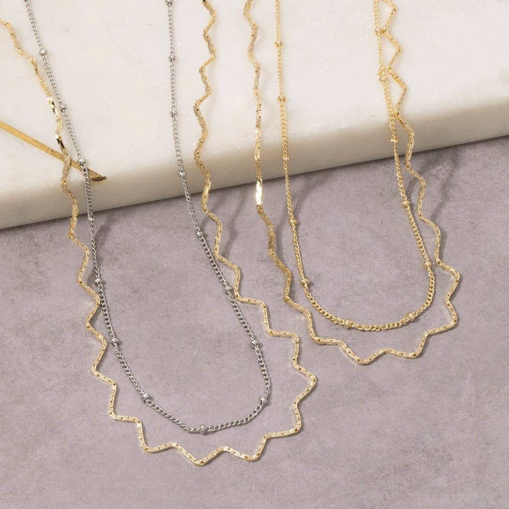 Fame Accessories - Zigzag And Satellite Layered Necklace