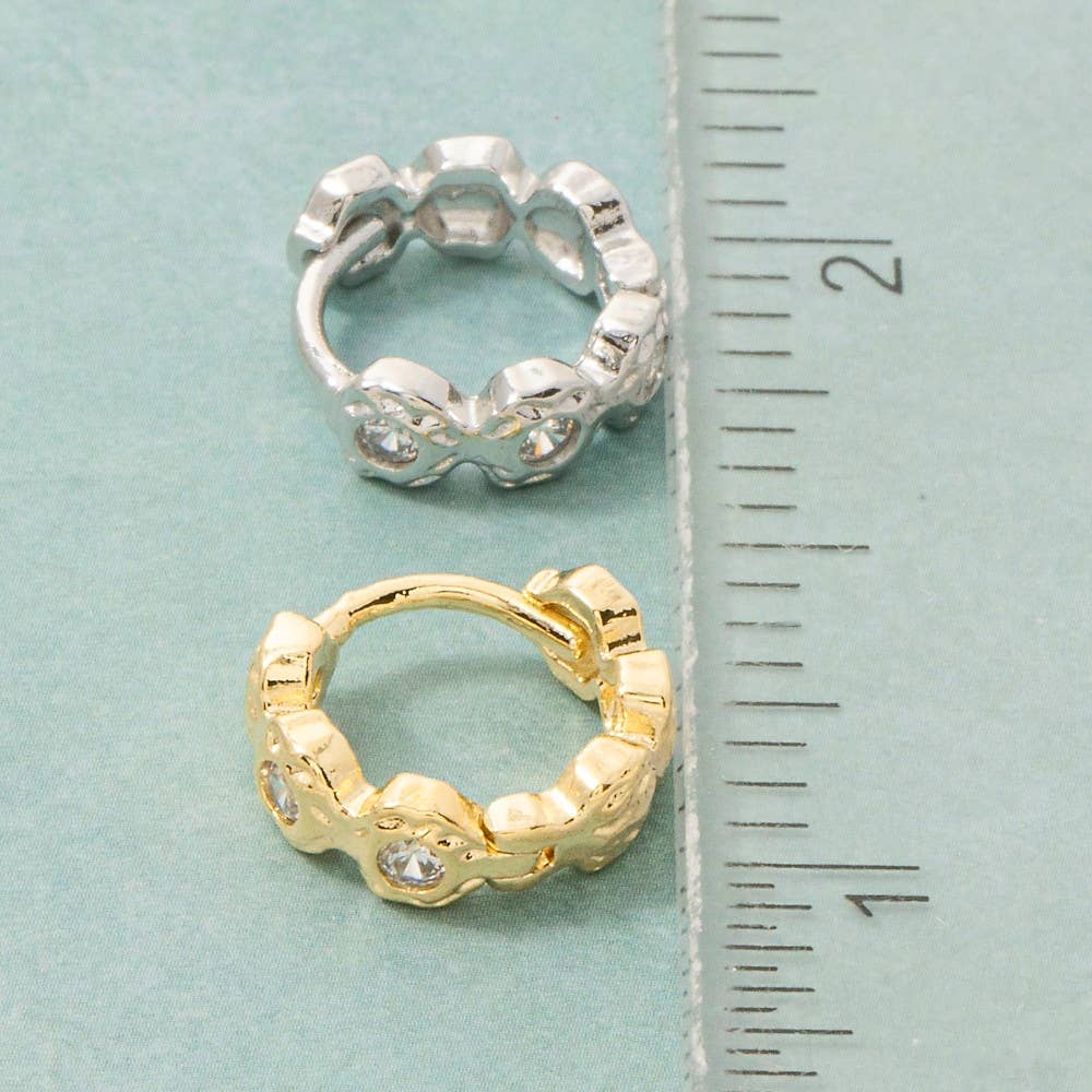 Fame Accessories - Gold Dipped Mini Cz Studded Hoop Earrings