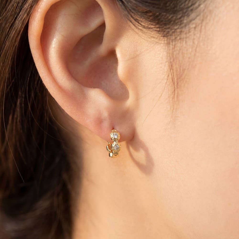 Fame Accessories - Gold Dipped Mini Cz Studded Hoop Earrings