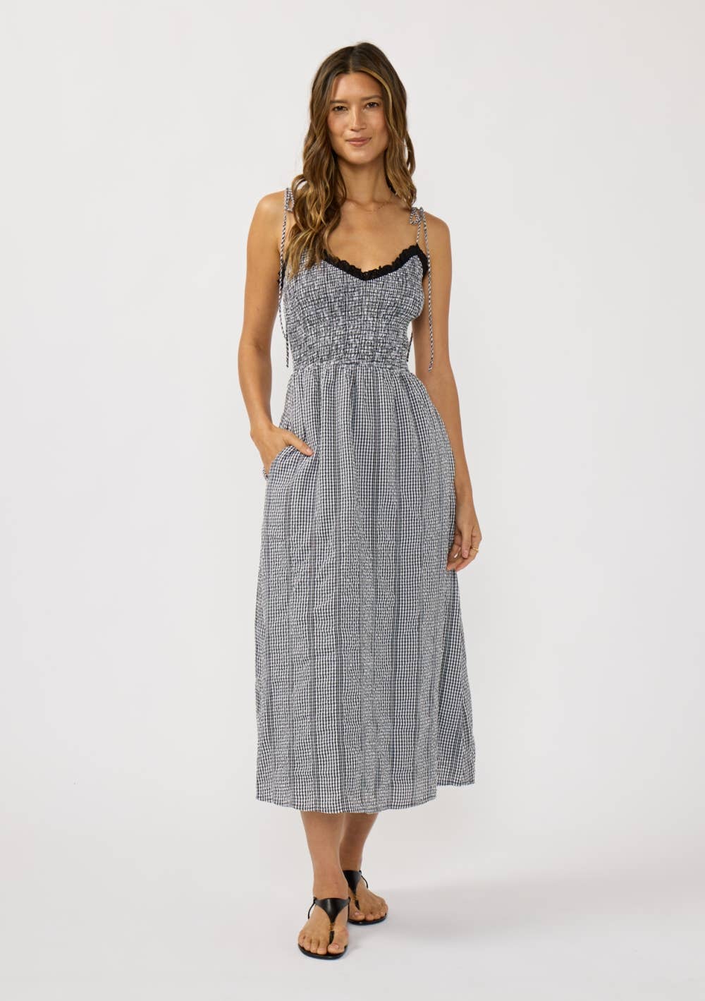 Lovestitch - Smocked Gingham Midi Dress