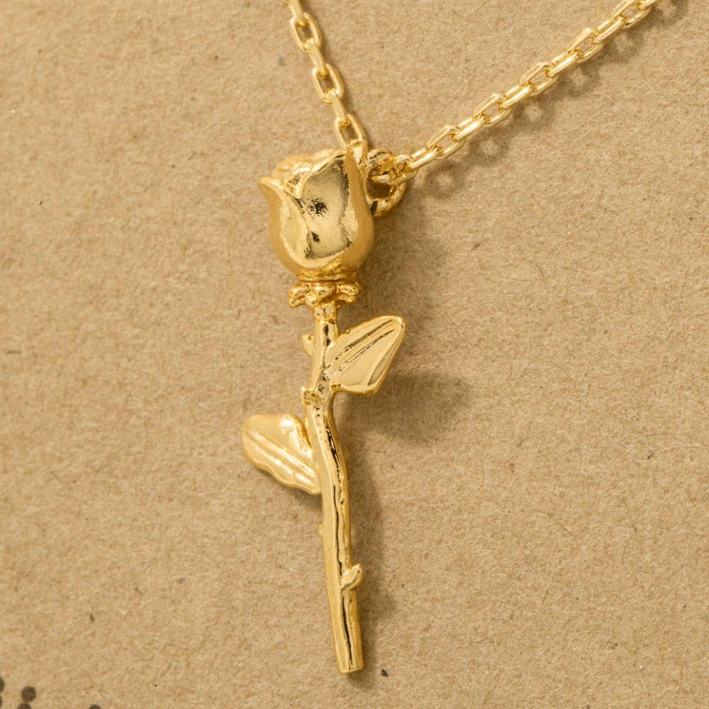 Fame Accessories - Gold Dipped Rose Pendant Necklace