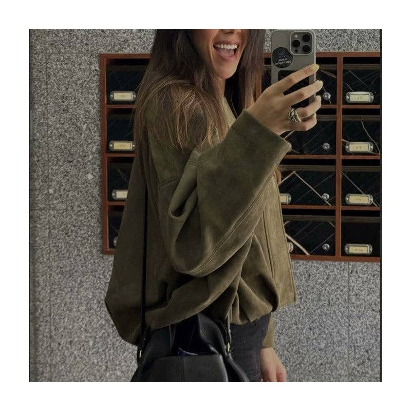 Sheer Trend - Pure Suede Notch Collar Jacket