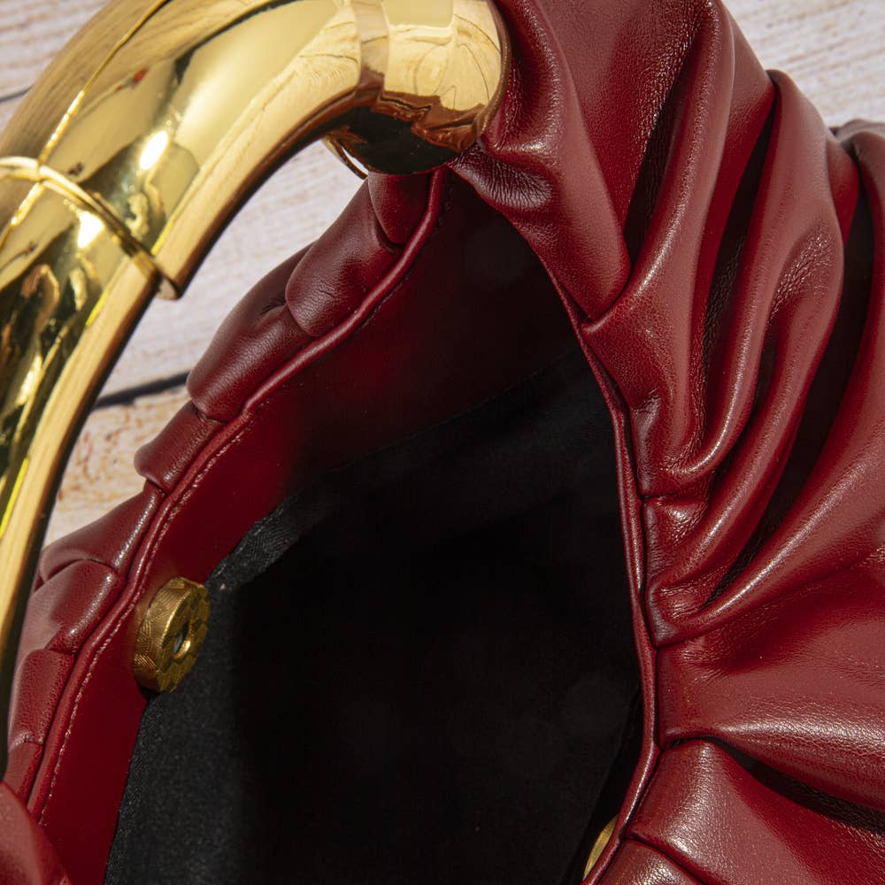 Collections by Fame Accessories - Ruched Vegan Leather Ring Handle Bag