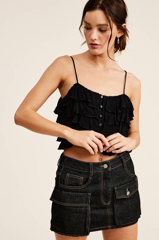 Mimosa - Tiered Ruffle Crop Tank Cami Top