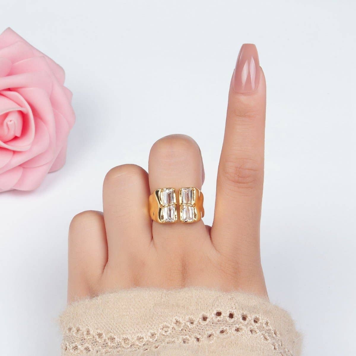 Aim Eternal - 24K Gold Filled Double Baguette CZ Signet Wrap Ring | U330