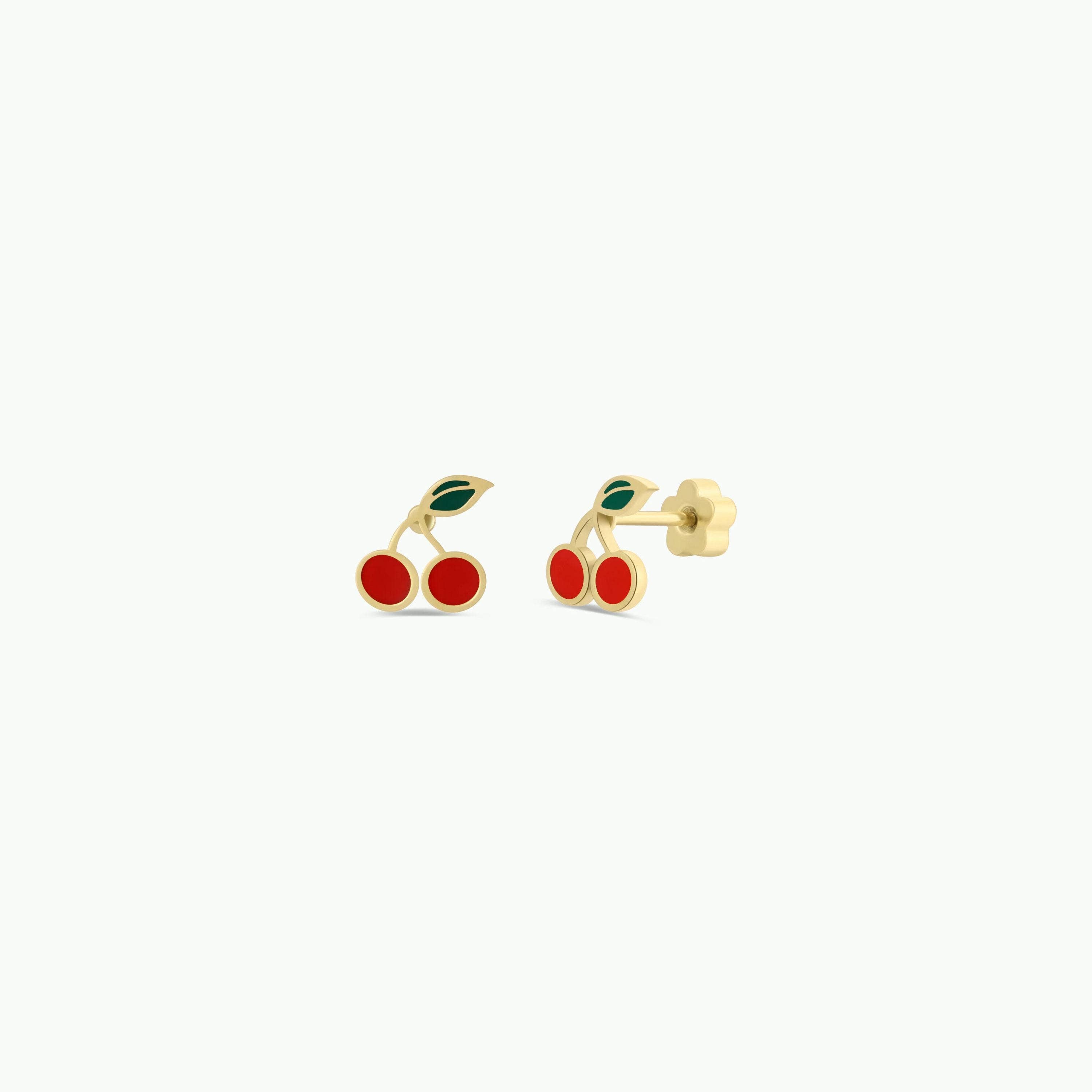 JaxKelly - Cherry Enamel Flat Back Kids Earrings