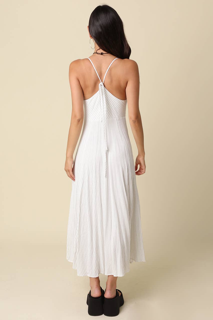 Olivaceous - Belle Stripe Front-Tie Maxi Dress