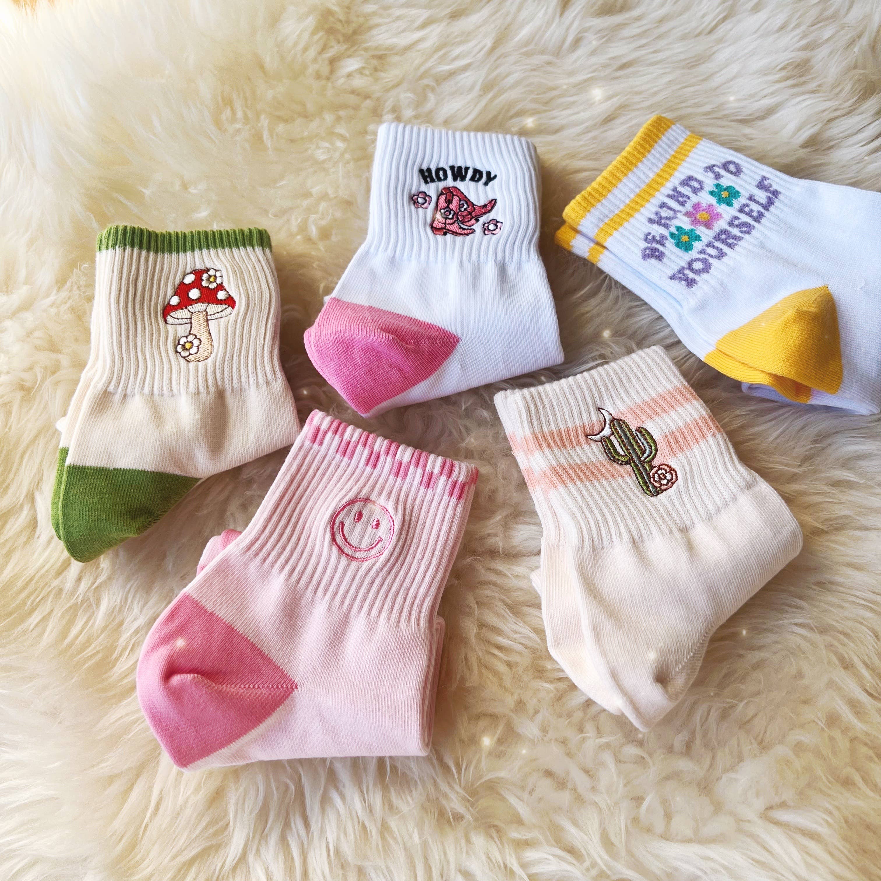 Wildflower + Co. - Smiley Embroidered Socks - Stocking Stuffer