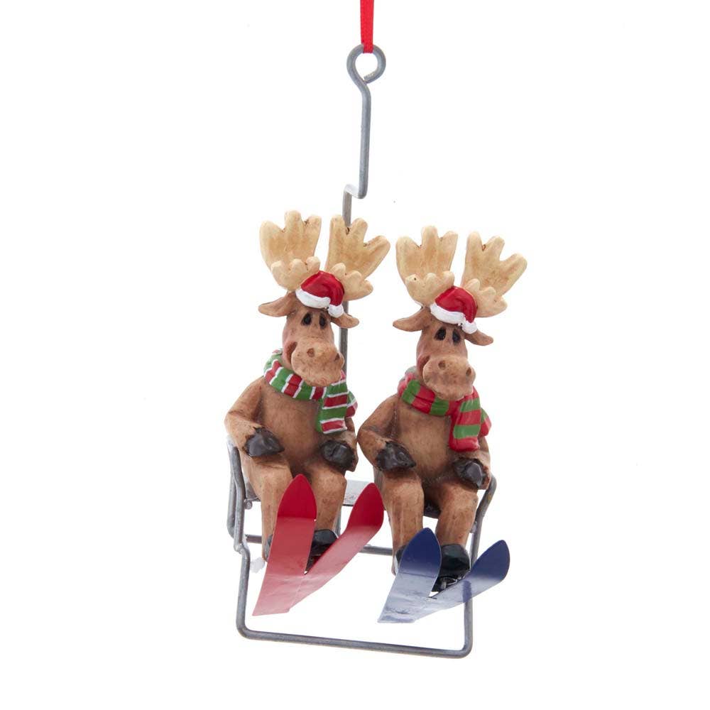 Kurt S. Adler, Inc. - 5.12"RESIN 2 MOOSE ON SKI LIFT ORNAMENT