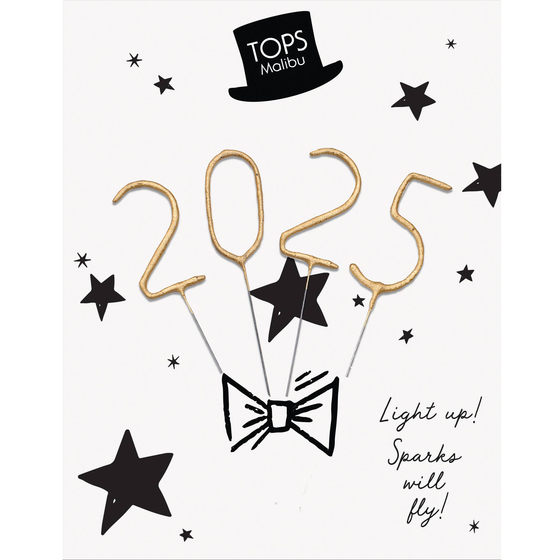 TOPS Malibu - Mini 4" Gold "2025" Sparklers Card - Top Hat Party