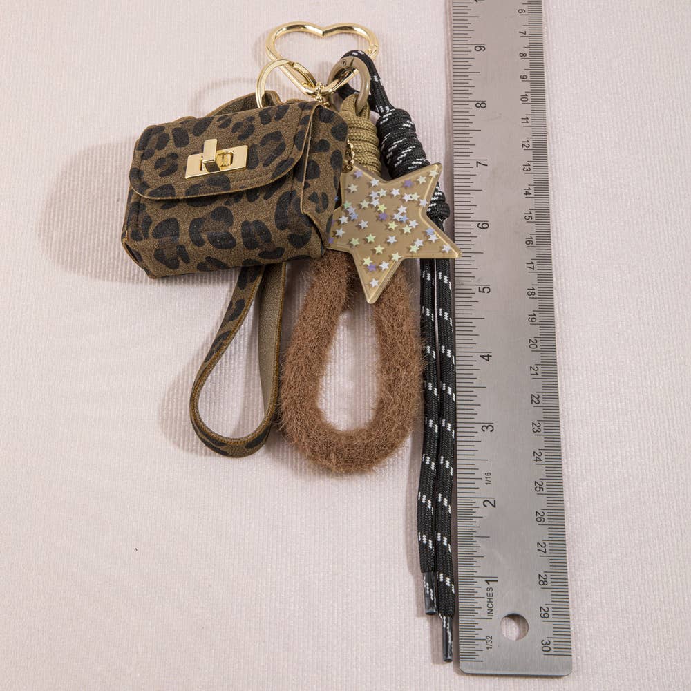 Collections by Fame Accessories - Leopard Print Mini Handbag Star Bag Charm