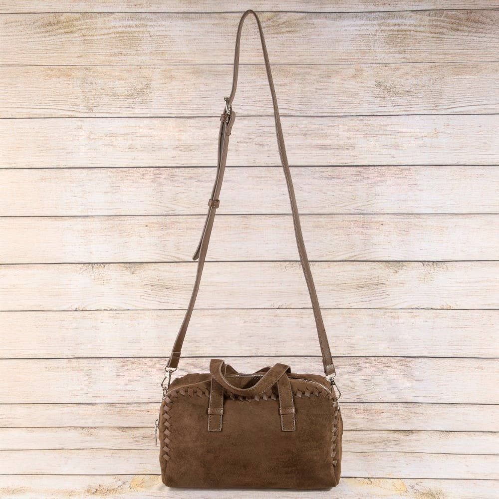 Collections by Fame Accessories - Rectangle Woven Trim Detail Suede Bag