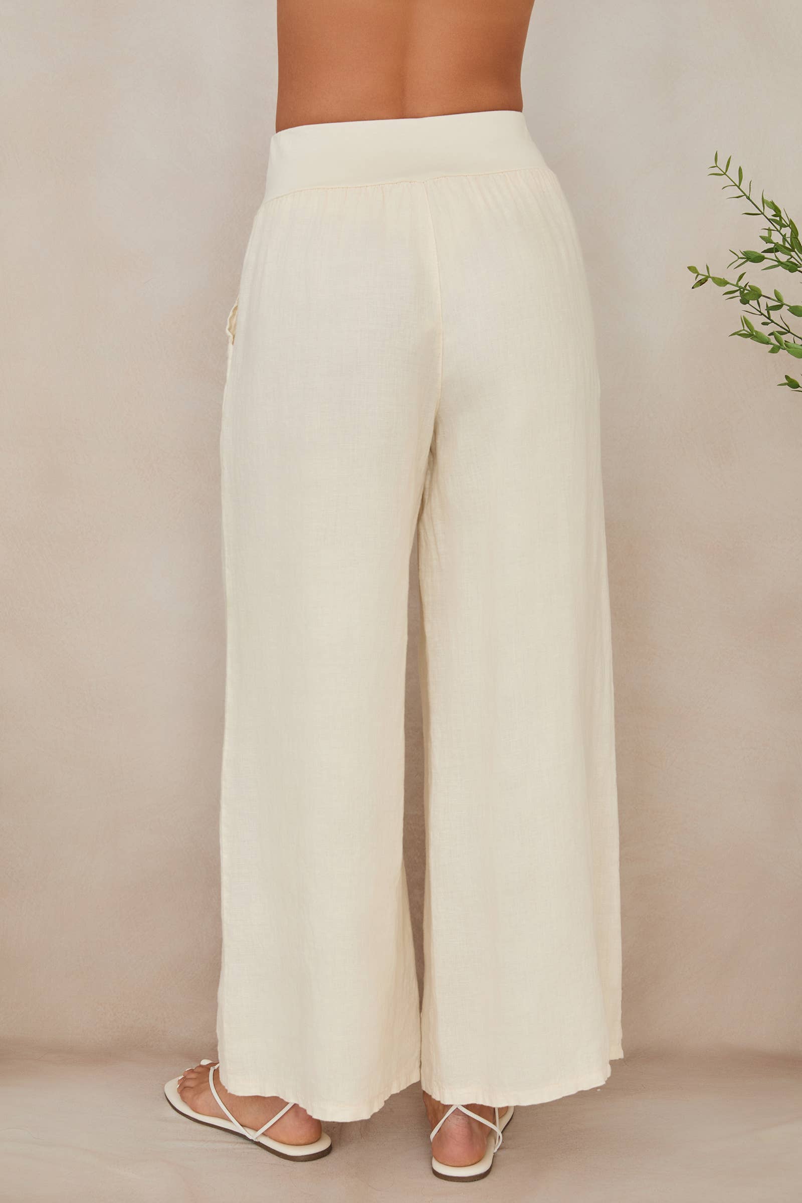 MILIO MILANO - WAISTBAND WIDE LEG LINEN PANTS WITH POCKET
