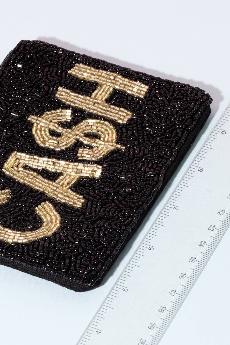Collections by Fame Accessories - Cash Print Beaded Coin Purse