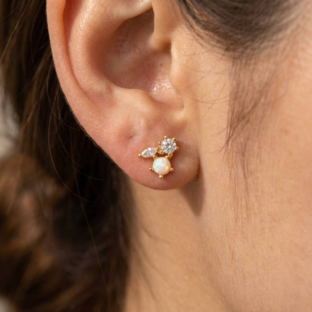 Fame Accessories - Mini Triple Rhinestone Stud Earring