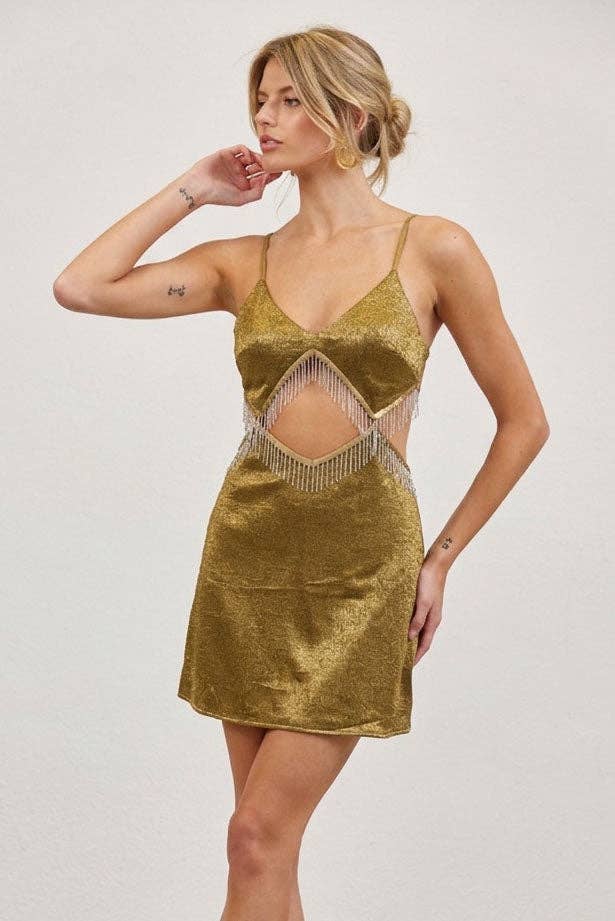 Vestis M - Shimmer Cut-Out Fringe Bodycon Mini Dress