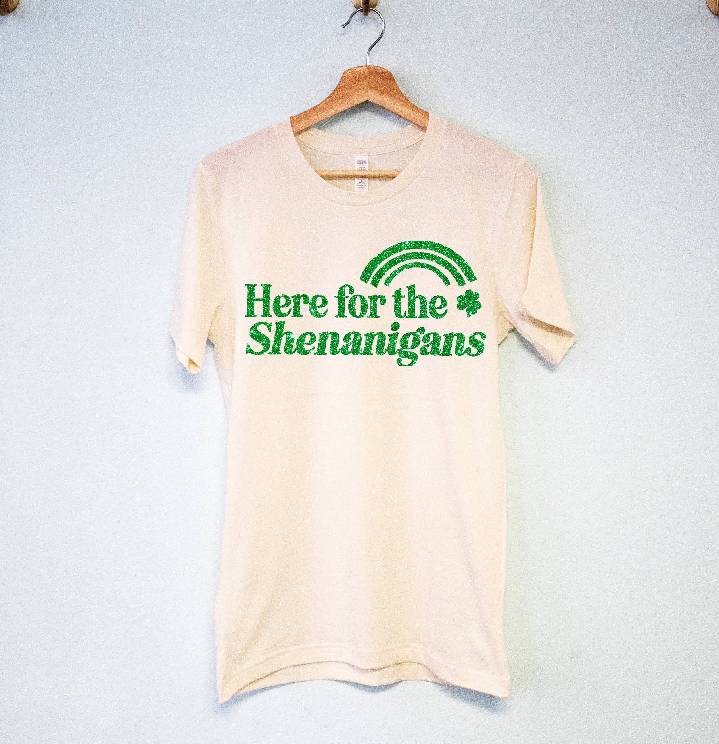 Here for the Shenanigans GLITTER St. Patrick's Day T-Shirts