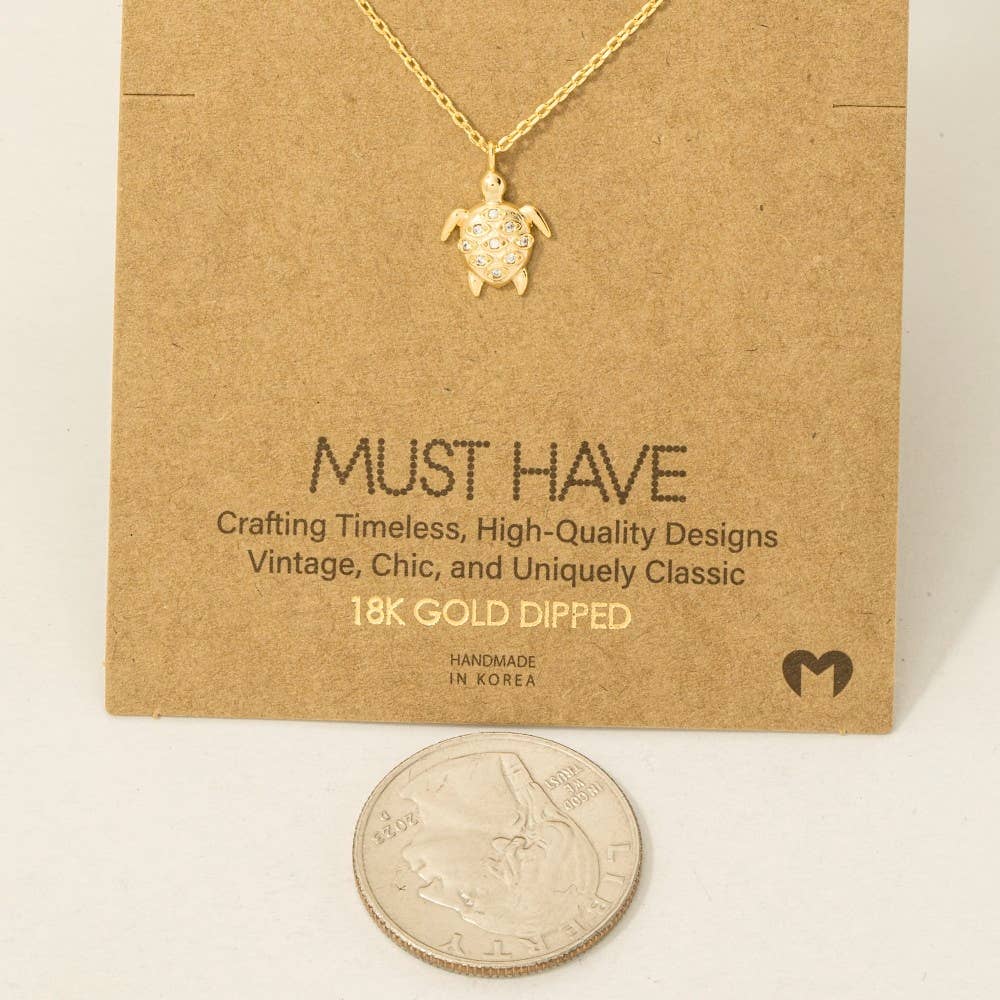 Fame Accessories - Gold Dipped Cz Studded Turtle Pendant Necklace