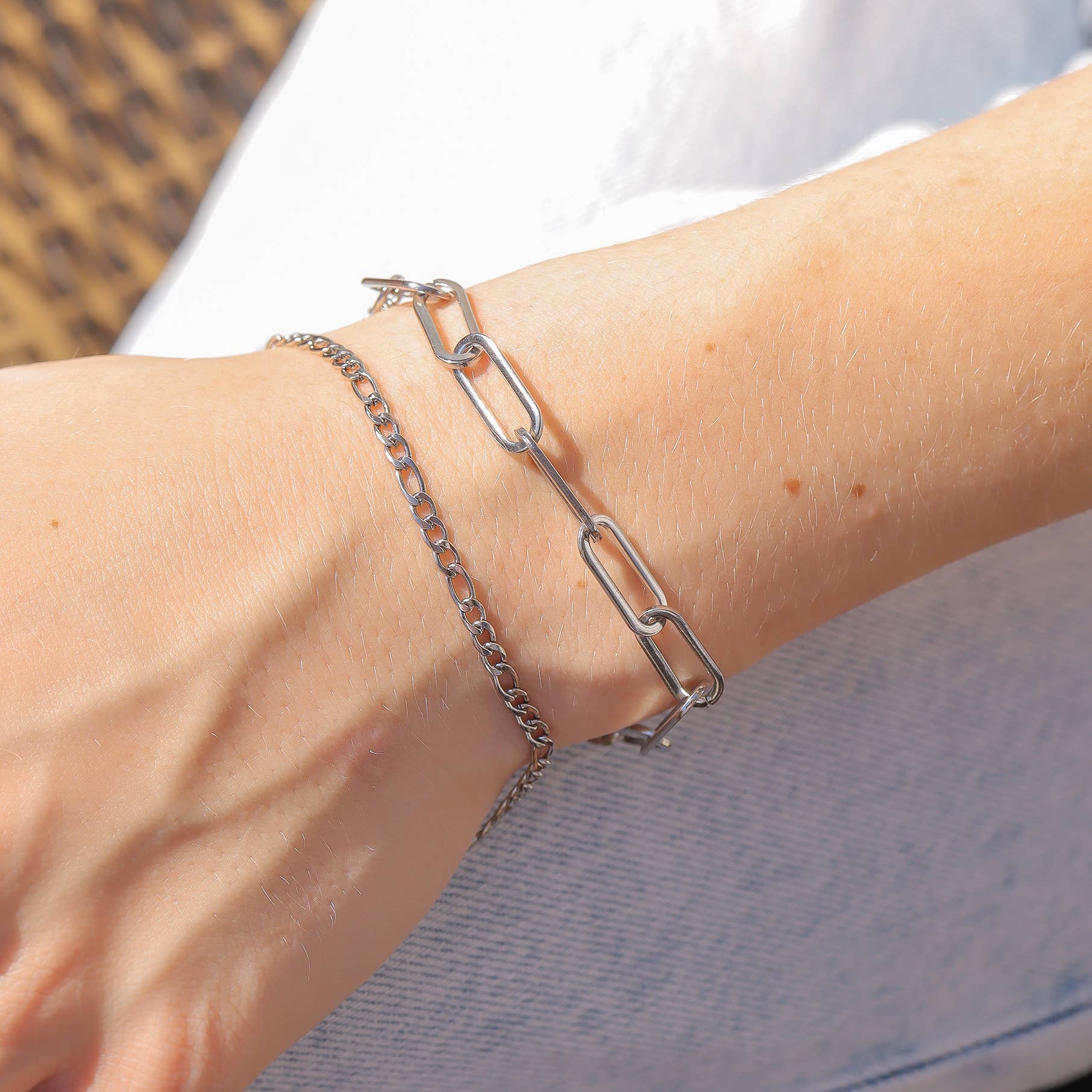 WJW - Gold Stainless Steel Paperclip Chain Bracelet + Extension