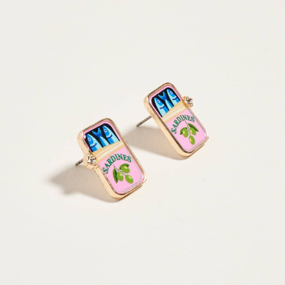 Designature New York - 0.75 Inch Canned Sardines Rhinestone Post Earrings