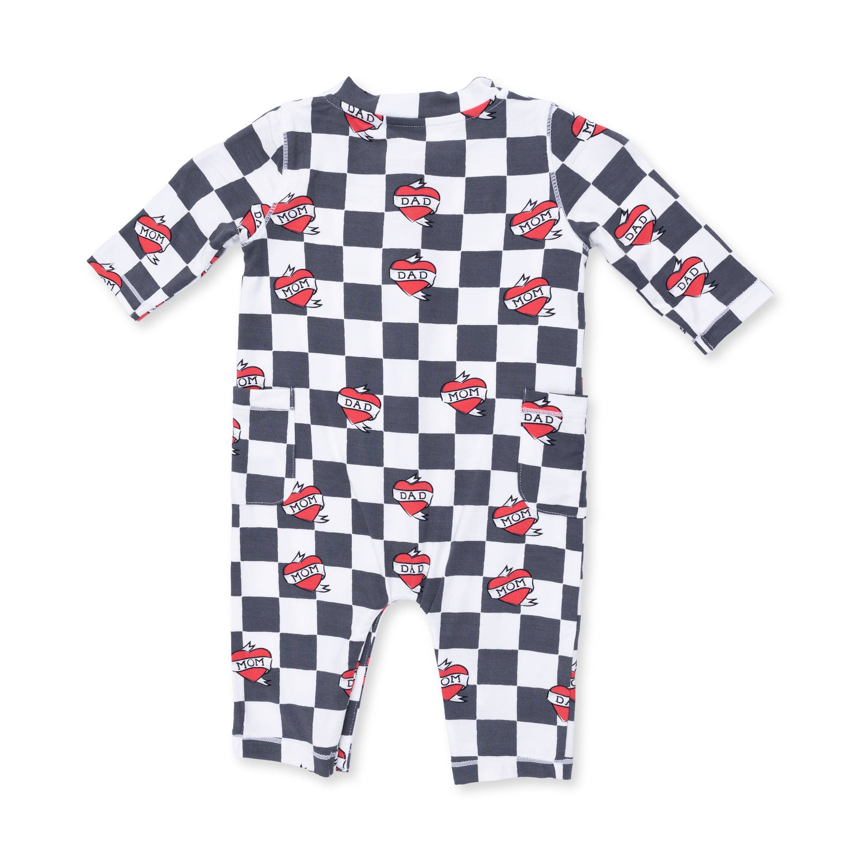 Angel Dear - Heart Tattoo Check Black - Uni Romper