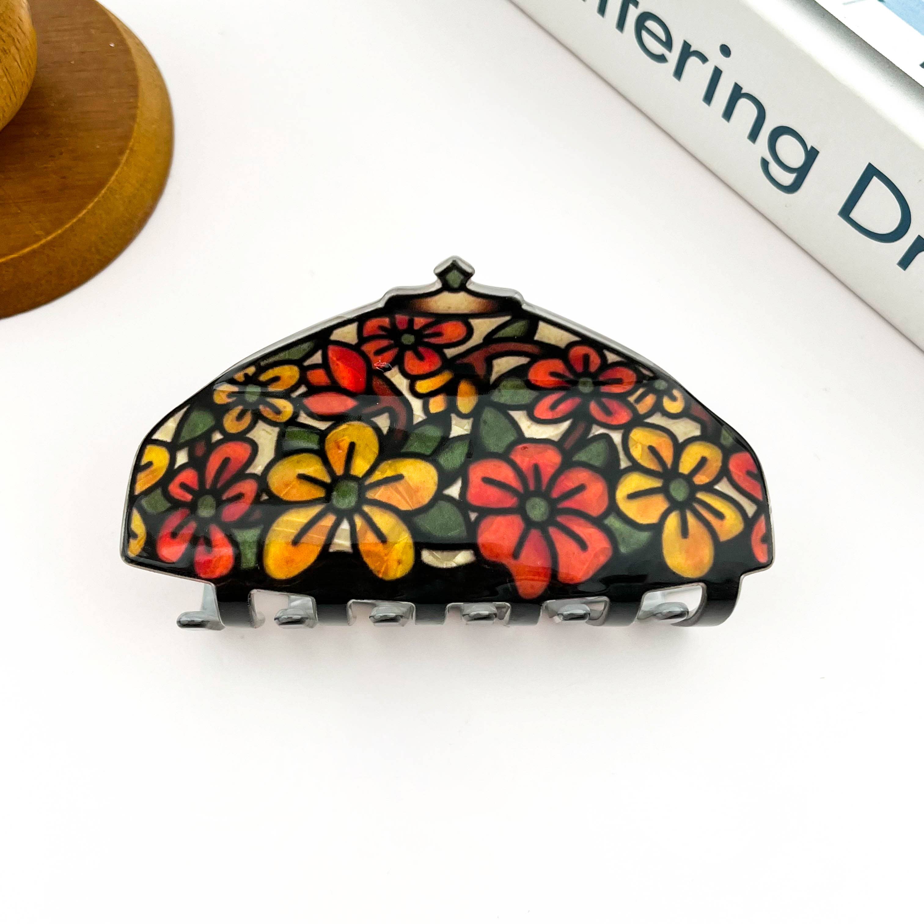 SoapElenGlen - Vintage Floral Stained Glass Lamp Shade Acrylic Hair Claw