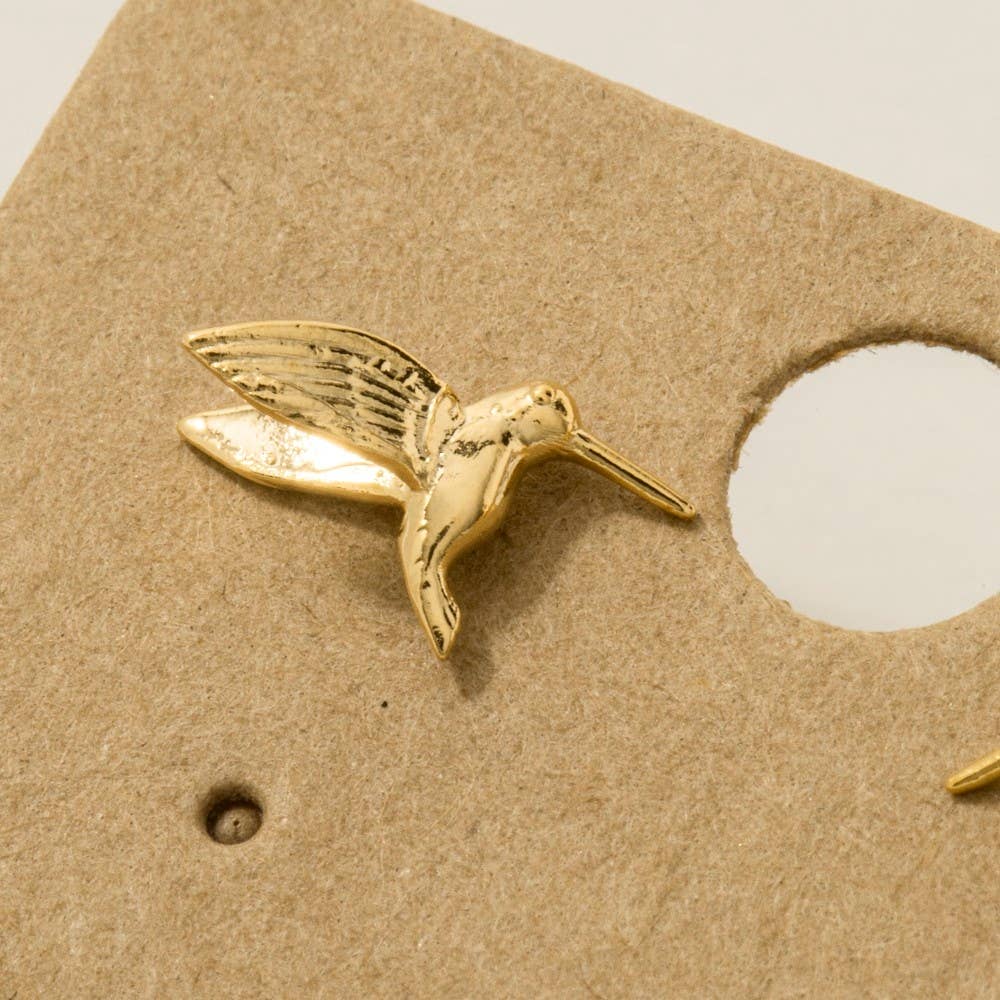 Fame Accessories - Gold Dipped Humming Bird Stud Earrings