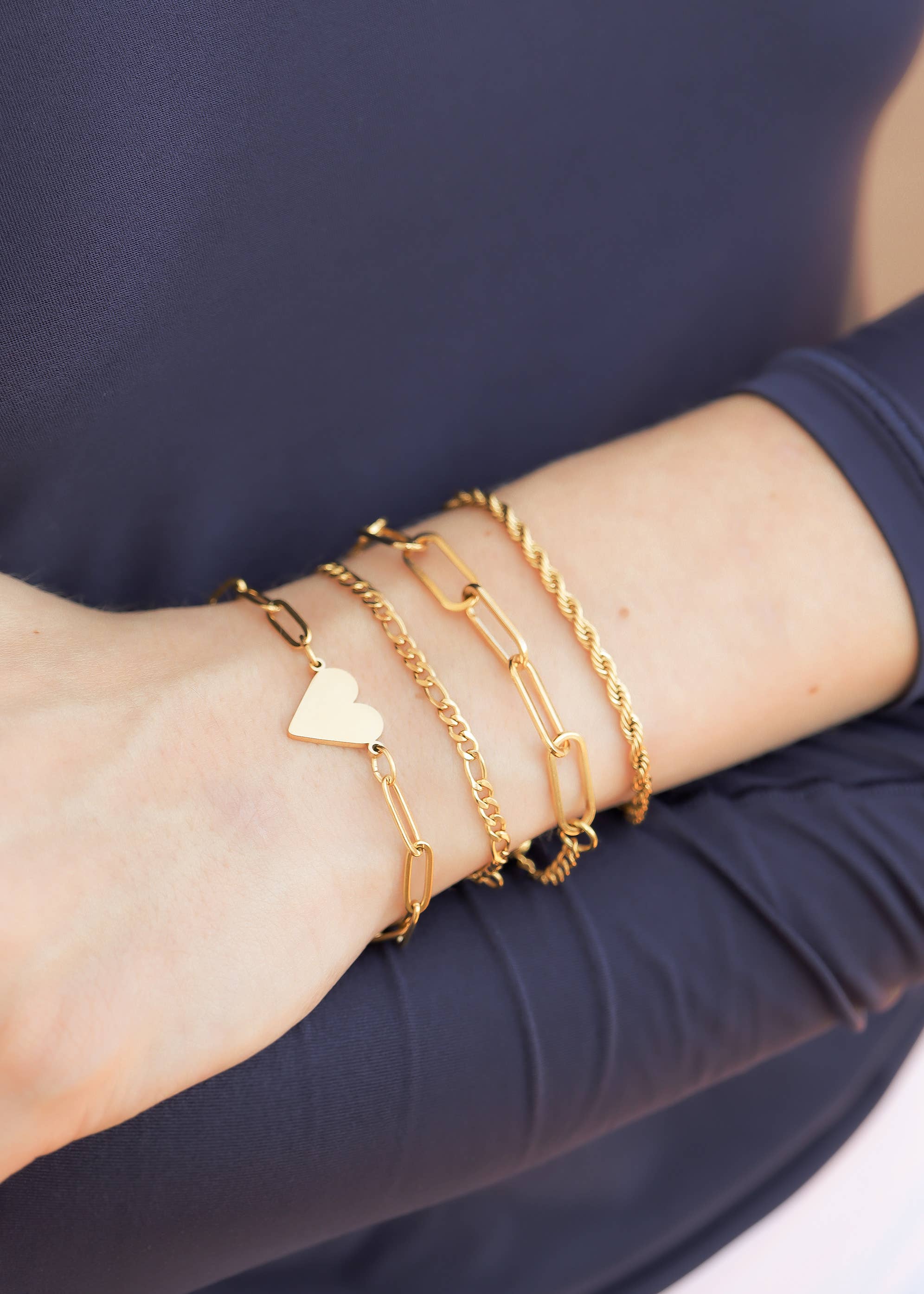 WJW - Gold Stainless Steel Paperclip Chain Bracelet + Extension